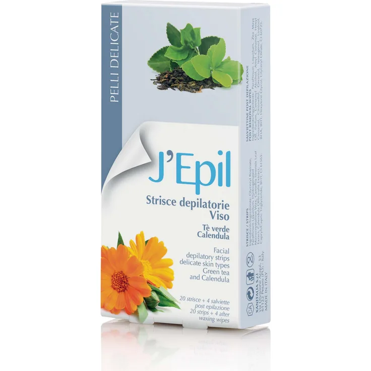 XanitaliaProjas J'Epil Enthaarungsstreifen für das Gesicht mit Grün Tee und Calendula, 20 Stück