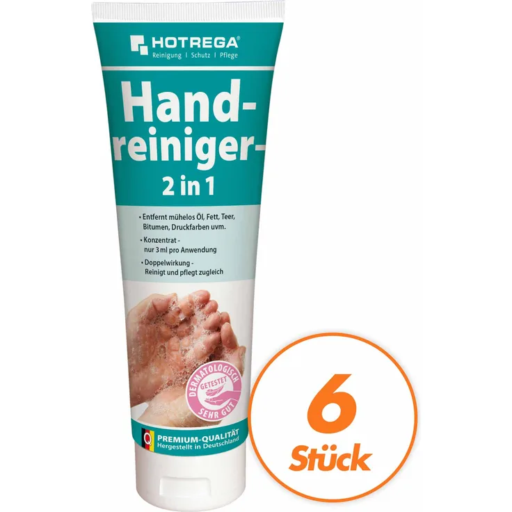 6 Stück Hotrega Handreiniger, Handwaschpaste, Handseife 2in1 250 ml Tube Hand-Reinigung Pflege für Alle Hauttypen geeignet