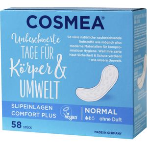 Bild für COSMEA Slipeinlagen Normal ohne Duft Damenbinden Comfort Plus lange Körperform-Slipeinlagen für optimalen Schutz 58 Stück