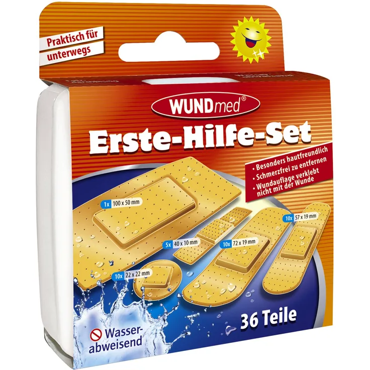 Wundmed Pflaster-Set 36er-pack, wasserabweisend, hautfreundlich, für Schnitt- und Schürfwunden