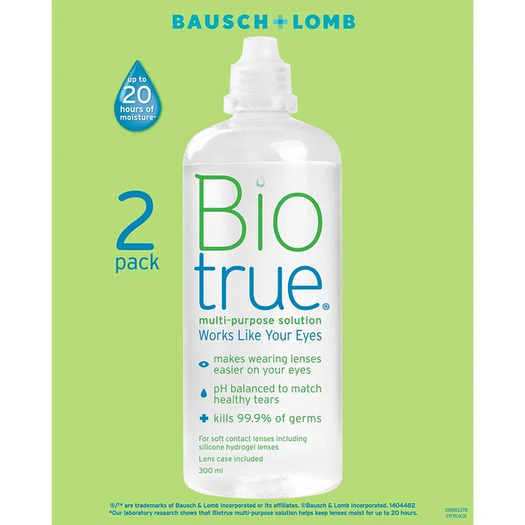 Bausch und Lomb Biotrue Kontaktlinsen-Pflegemittel Kombilösung weiche Kontaktlinsen, 2er Pack 2 x 300 ml All-in-One-Lösung zur Reinigung, Desinfektion & Aufbewahrung – Bild 1