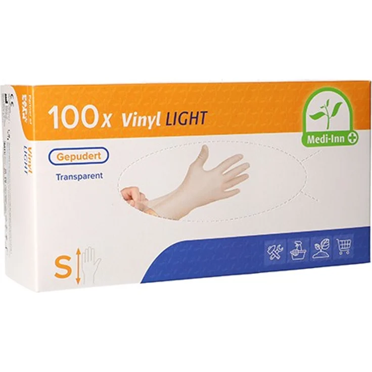 Medi-Inn PS 100 Handschuhe, Vinyl gepudert Light transparent Größe S
