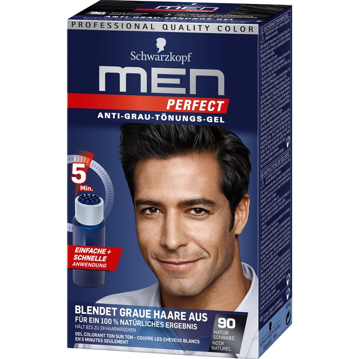 Schwarzkopf Men Perfect Anti-Grau-Tönungs-Gel 90 Natur Schwarz 3 x 80 ml