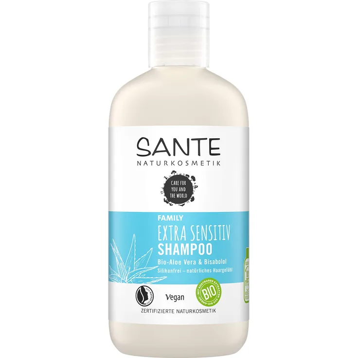 Sante Naturkosmetik Extra Sensitiv Shampoo Bio-Aloe Vera & Bisabolol Natürliche Haarpflege Für Empfindliche Kopfhaut Besonders Mild Vegan 250 ml