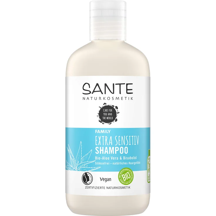 Sante Naturkosmetik Extra Sensitiv Shampoo Bio-Aloe Vera & Bisabolol Natürliche Haarpflege Für Empfindliche Kopfhaut Besonders Mild Vegan 250 ml