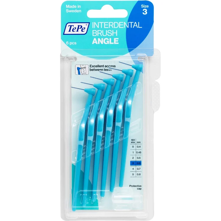 TePe Angle Interdentalbürste Blau ISO Größe 3: 0,6 mm - Kontrollierte Reinigung der Zahnzwischenräume auch an schwer zugänglichen Stellen - 1 x 6 Angle Interdentalbürsten Interdentalbürsten – Bild 1