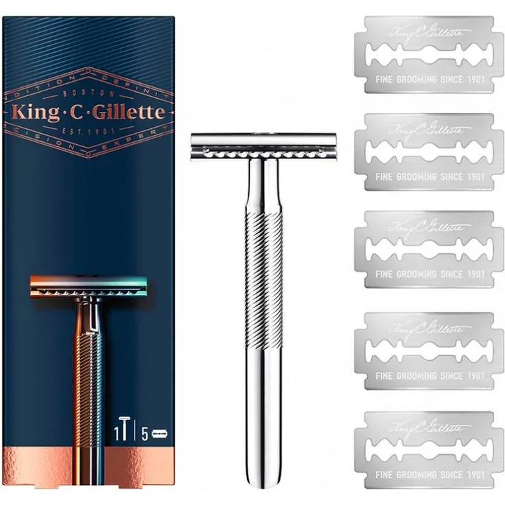 Gillette King double edge safety razor + 5 blades