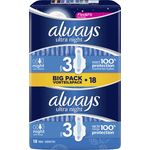 Always Ultra Night Big Pack Damenbinden mit Flügeln InstantDry Auslaufschutz geruchsneutralisierend 18 Stück