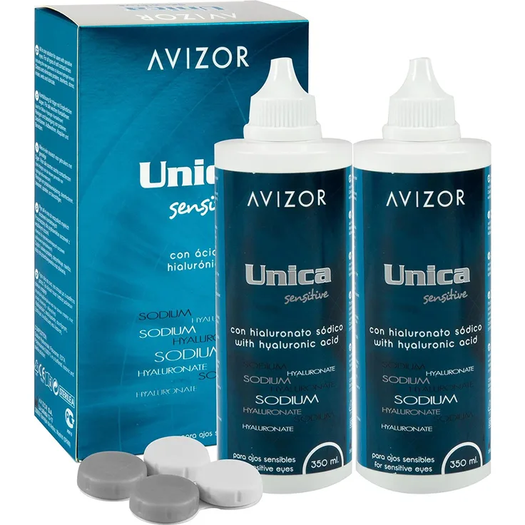 Avizor Unica Sensitive Doppelpack 2 x 350 ml All-in-One-Lösung für weiche Kontaktlinsen, inkl. zwei Aufbewahrungsbehälter