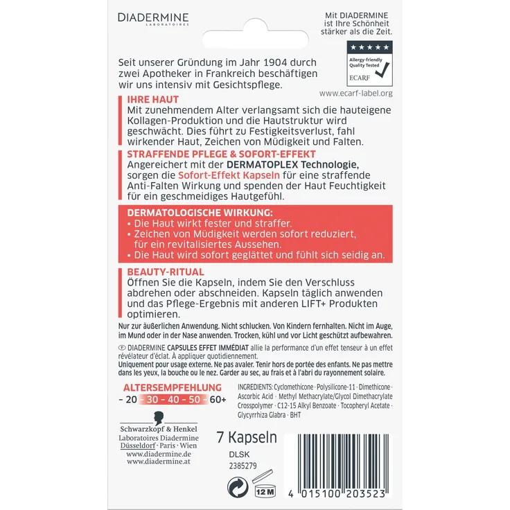 DIADERMINE Lift LIFT Kapseln Sofort-Effekt Gesichtspflege 4 ml mit pflegender Wirkung