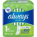 Always Ultra Damenbinde Größe 1 Normal ohne Flügel InstantDry Technologie dickere Binden mit einer angenehmen Passform Auslaufschutz 14 Stück