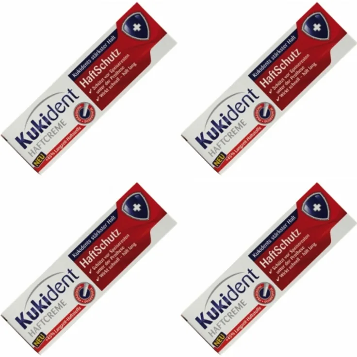 Kukident Super Haftcreme Extra Stark 40 g 4er-Pack, schützt vor Speiseresten