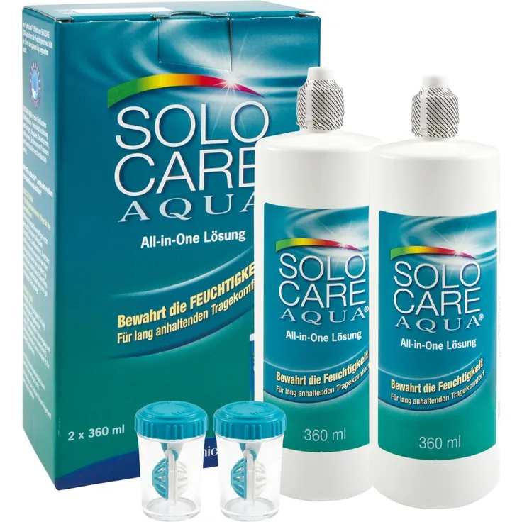 Menicon Solo Care Aqua 2 x 360 ml All-in-One-Lösung für weiche Kontaktlinsen, inkl. zwei Aufbewahrungsbehälter