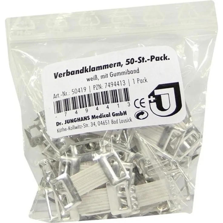 Dr. Junghans Medical Verbandklammern m.Gummiband weiß 50 St.