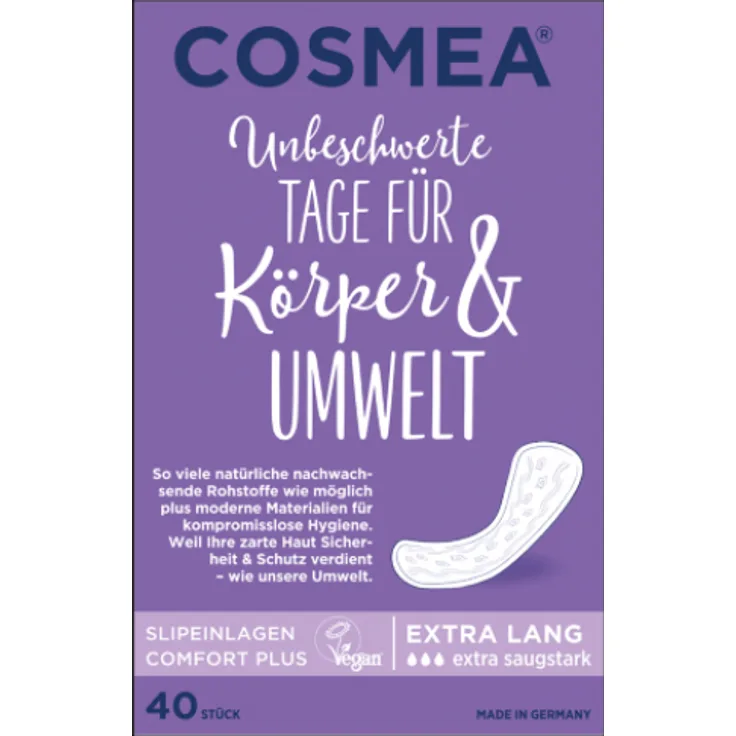 COSMEA Slipeinlagen Extra Lang lange Körperform-Slipeinlagen für optimalen Schutz, Saugkern aus mikrofeinen Naturfasern 40 Stück
