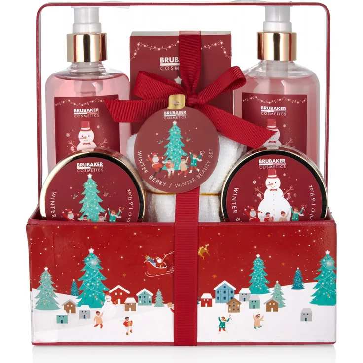 7-tlg. Weihnachts Beauty Set - Winter Berry Duft - im dekorativen Metallkorb