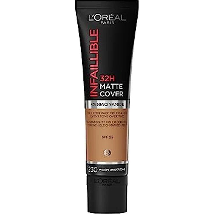 L'Oréal Paris Make up, Wasserfest und langanhaltend, Mattierende, flüssige Foundation mit hoher Deckkraft, Formel mit 4% Niacinamiden, Infaillible 32H Matte Cover, Nr. 230 Warm, 1 x 30 ml – Bild 1