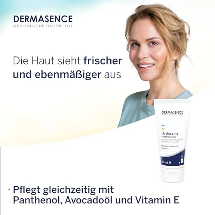 DERMASENCE Hyalusome Creme-Peeling, 50 ml - Pflegendes, mechanisches Peeling - entfernt abgestorbene Hautschuppen und löst Mitesser - mit natürlichen gehärteten Rizinuskügelchen - mit Vitamin E – Bild 4