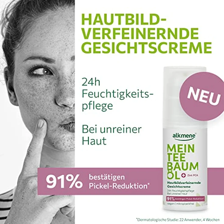 alkmene Tagescreme Teebaumöl, Gesichtscreme mit 91% Pickel-Reduktion, vegan, 50 ml – Bild 2