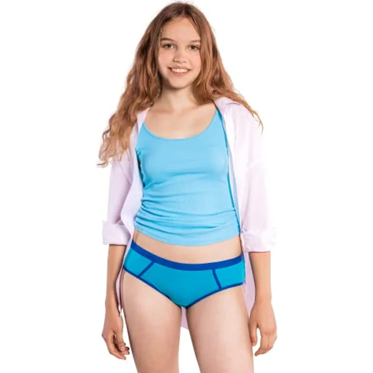 Selenacare Periodenunterwäsche Teenager Sporty - Menstruationsunterwäsche für Teens, waschbar, 100% vegan, nachhaltig, 20ml Absorption, Mykonos-Blau, Größe 164