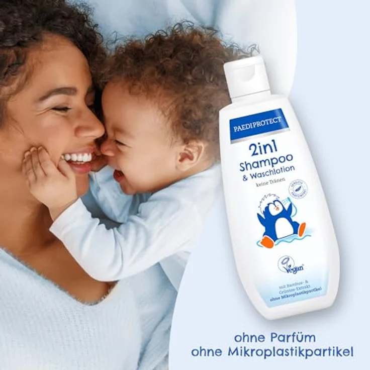 PAEDIPROTECT 2in1 Shampoo & Waschlotion für Babys & Kinder 200 ml, sanfte Reinigung & Haar ohne Parfüm & Mikroplastik, Duschgel spendet Feuchtigkeit für trockene, sensible Haut auch Erwachsene – Bild 3