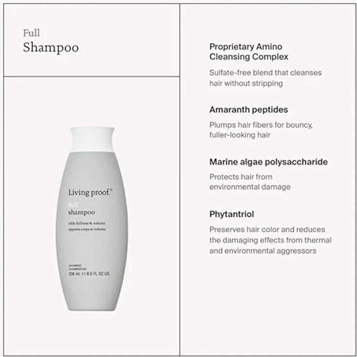 Living Proof Full Shampoo | Tiefenreinigungsshampoo für Volumen, Schwung und Geschmeidigkeit | Für volles, dickeres Haar, pflegt und entwirrt | Vegan, ohne Parabene, Silikone, Sulfate | 60ml – Bild 2