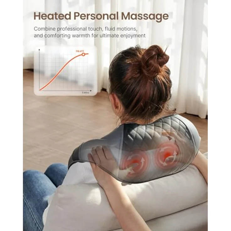 RENPHO Nackenmassagegerät mit Wärme, 4D-Tiefenknetmassage und 3 Intensitätsstufen, Rückenmassagegerät für Zuhause und Auto – Bild 2