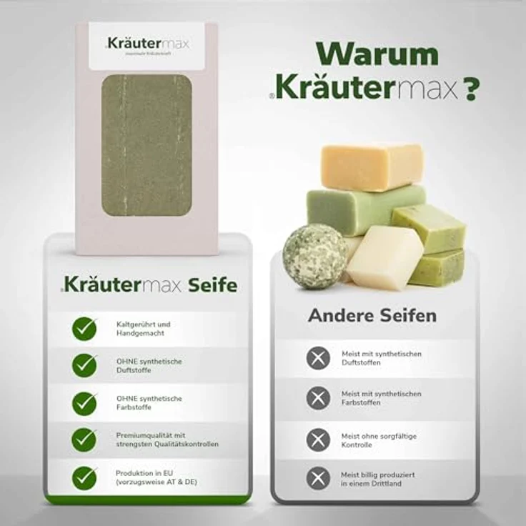 Kräutermax Heilerde Pflanzenöl Seife 1 x 100 g, Handgemachte Naturseife mit grüner Tonerde und ätherischen Ölen – Bild 3
