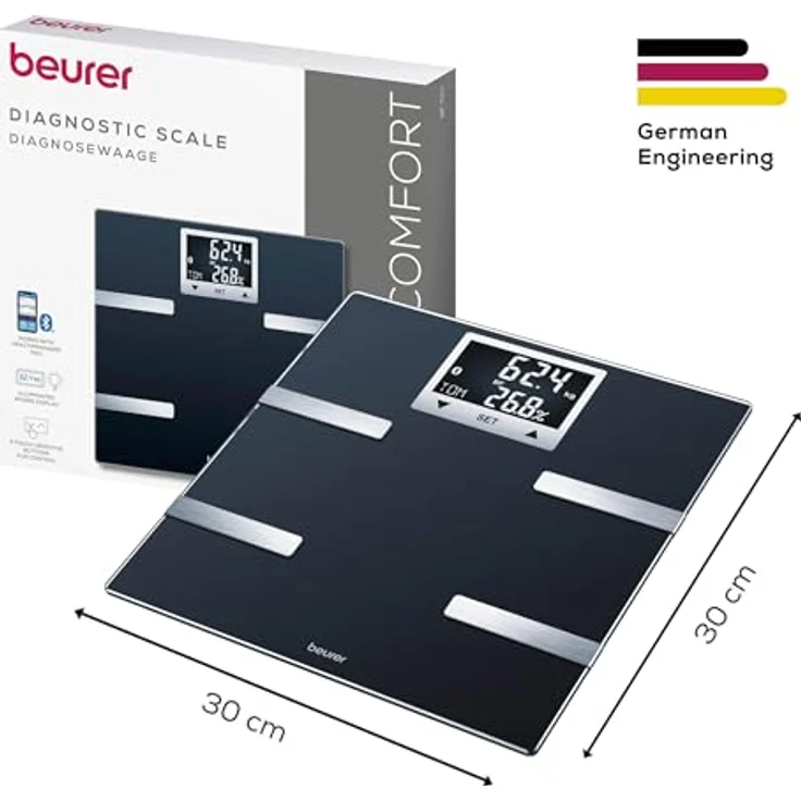 Beurer BF 720 Diagnosewaage mit Bluetooth, Verbindung zur Smartphone-App, Bestimmung von Körpergewicht, Körperfett, Muskelanteil und Kalorienbedarf AMR, BMR – Bild 6