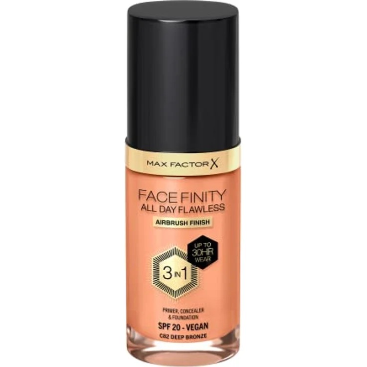 Max Factor Facefinity All Day Flawless, langanhaltende Make-up Foundation mit SPF 20, Farbton C82 Deep Bronze, 30 ml – Bild 1