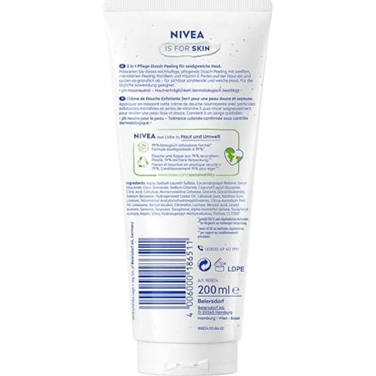 NIVEA Pflege-Dusch-Peeling Creme (200 ml), sanftes Körperpeeling mit feinen Peelingpartikeln und Vitamin E für seidig-weiche Haut – Bild 5