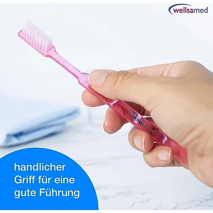 wellsamed Wellsabrush Einmalzahnbürsten mit Zahnpasta, Einwegzahnbürsten, Reisezahnbürsten, pink-rosa-transparent, 100 Stück – Bild 6