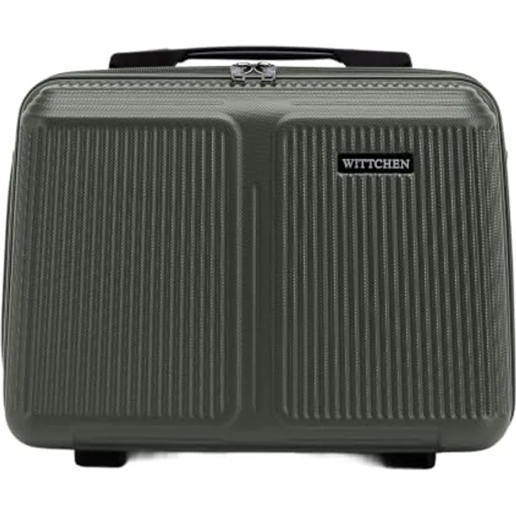 WITTCHEN Stripes Line Kosmetiktasche, Hartschalenkoffer aus ABS mit zwei Fächern und abnehmbarem Schultergurt, khaki