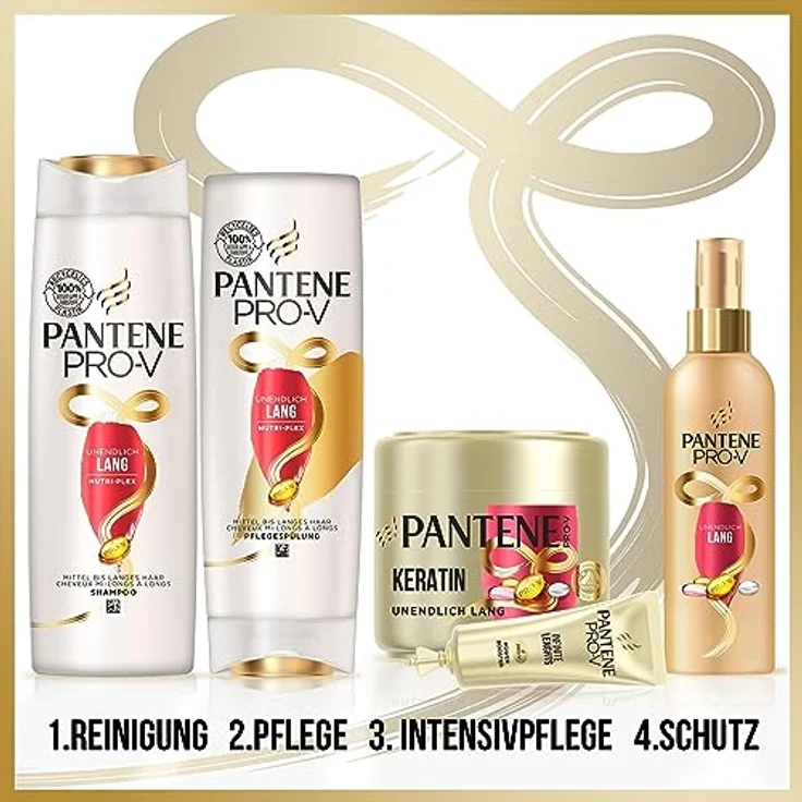Pantene Pro-V Shampoo, Unendlich Lang | Für Mittellanges Bis Langes Geschädigtes Haar | Sichtbar Gesünderes, Stärkeres Haar Von Den Wurzeln Zu Den Spitzen | Mit Niacinamid + Vitamin E, 300 ml – Bild 5