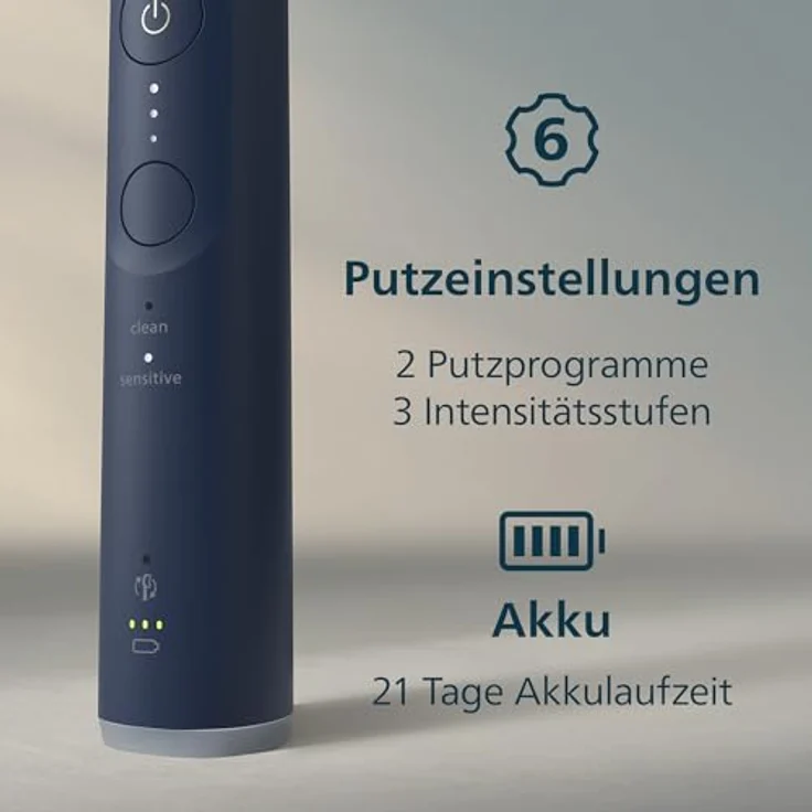 Philips Sonicare 6100 HX7403/07, Wiederaufladbare Schallzahnbürste für Erwachsene, 31.000 Bewegungen/Minute, Drucksensor, Blau, mit Reiseetui – Bild 6