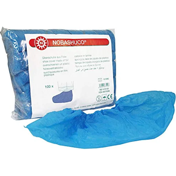 Nobamed NOBASHUCO Erste-Hilfe-Set Überschuhe, blaue Polyethylenfolie, Einheitsgröße, 100 Stück Packung