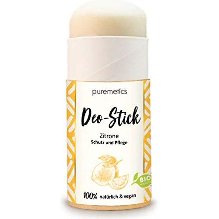 puremetics Deo-Stick Zitrone, 50 ml, vegan und hautfreundlich, ohne Aluminiumsalze und Alkohole, mit Sheabutter