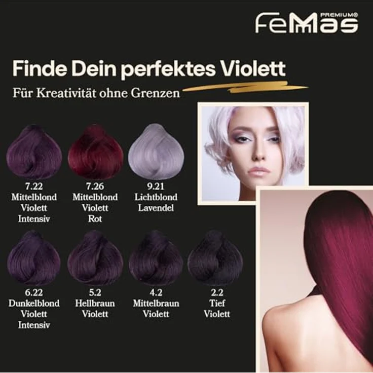 FemMas Haarfarbe 3x Tief Violett 2.2, Creme Haarfarbe mit Arganöl, Keratin & Ceramiden, als dauerhafte Färbung oder Tönung, 100 ml – Bild 5