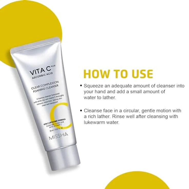 Missha Vita C Plus Aktiv-Reinigungsschaum, Gesichtsreinigung mit Vitamin C, 120 ml, feuchtigkeitsspendend und antioxidativ – Bild 4