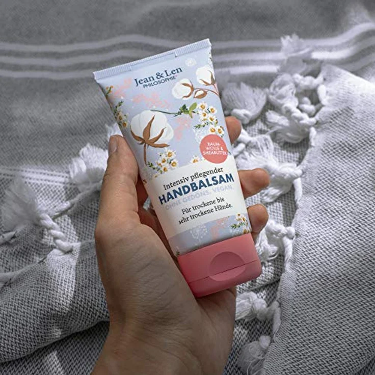 Jean & Len – Handbalsam Baumwolle & Sheabutter, Handpflege für trockene bis sehr trockene Hände, pflegt intensiv und ist dabei besonders mild, ohne Parabene und Silikone, vegan, Handcreme Tube, 75 ml – Bild 3