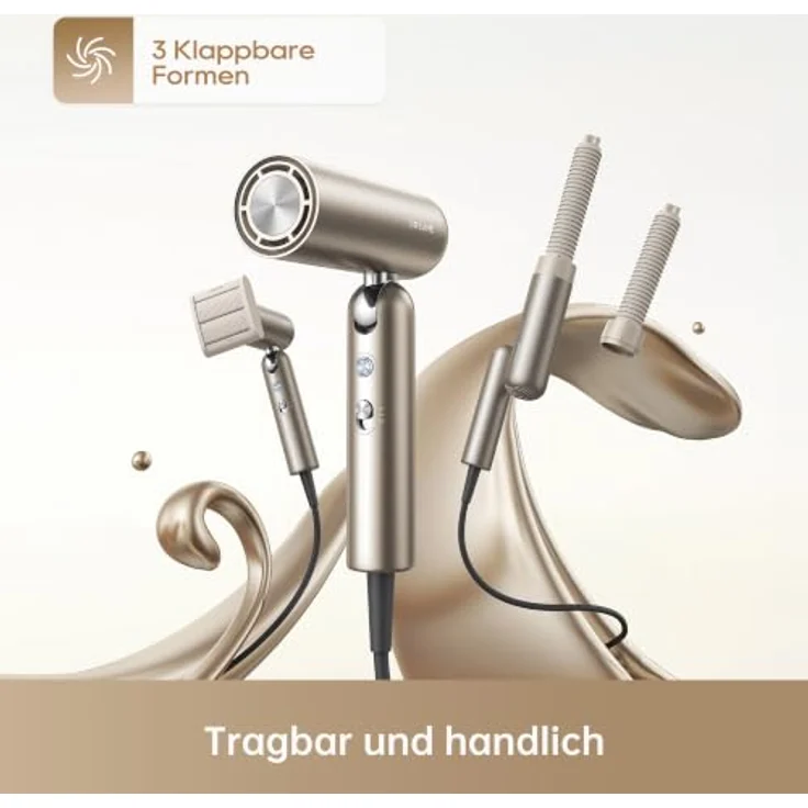DREAME Pocket Neo 2 Haartrockner, Gold, 1300 Watt, klappbar, kompakt, Hochgeschwindigkeitsmotor, intelligente Temperaturregulierung – Bild 2