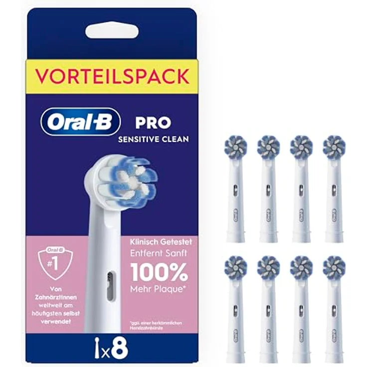 Oral-B Pro Sensitive Clean Aufsteckbürsten, ORIGINAL Zahnbürstenaufsatz mit X-förmigen Borsten, 8 Stück, Weiß - Extra-weiche Bürsten für sanfte Zahnreinigung – Bild 1