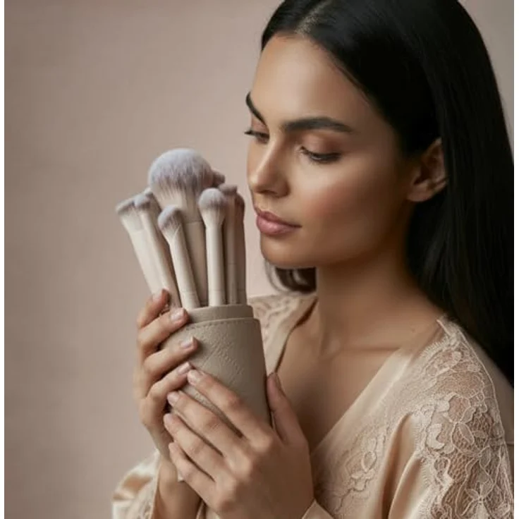 Luvia Nude Aura Brush Set, 10-teiliges Pinselset mit 8 Pinseln, Make-up-Schwamm und veganem Leder-Köcher, ultraweiche Nurai®-Fasern, vegan und tierversuchsfrei – Bild 7