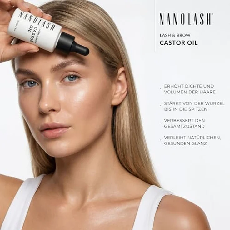 Nanolash Rizinusöl 30ml, 100% natürliches, kaltgepresstes Bio Öl für Wimpern- und Augenbrauenwachstum, hypoallergen, inklusive Pipette und Pinsel – Bild 3