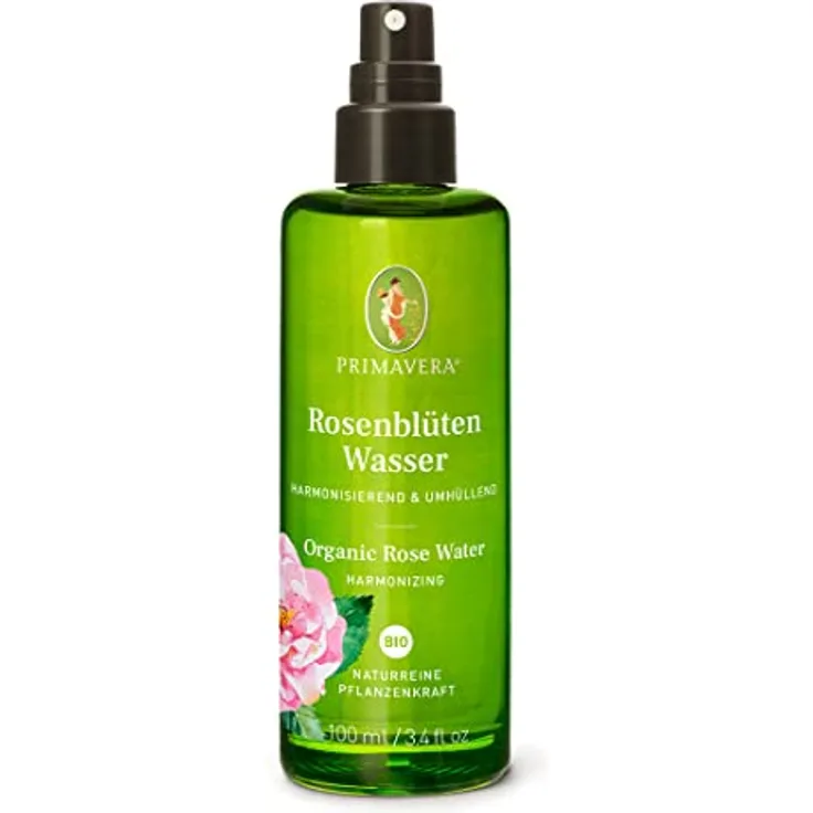 PRIMAVERA Pflanzenwasser Rosenblütenwasser bio 100 ml - naturreine Pflanzenkraft – Glasflasche – Hydrolat, Körperspray, Aromatherapie – harmonisierend, entspannend, ausgleichend - vegan