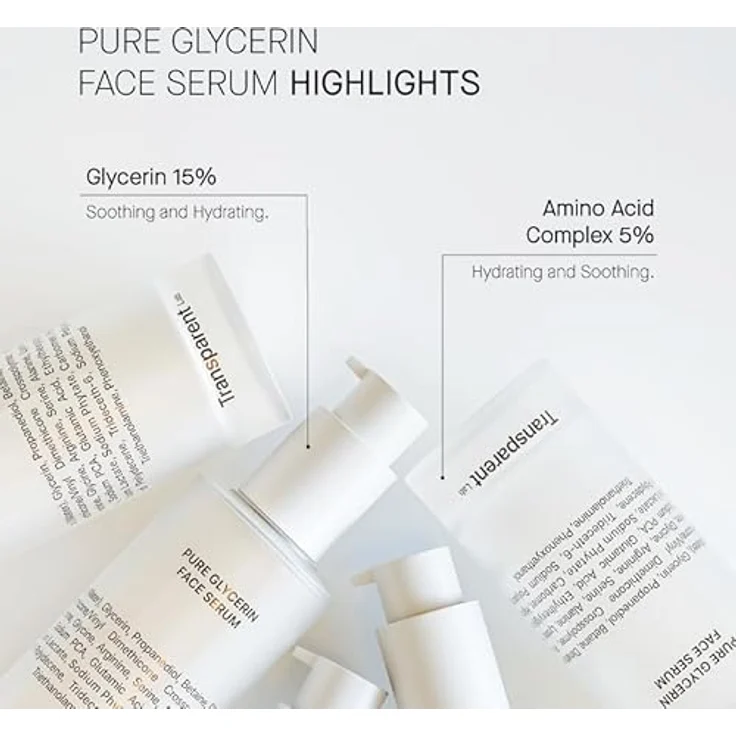Transparent Lab Pure Glycerin Face Serum, 50 ml, feuchtigkeitsspendendes Gesichtsserum mit 15% Glycerin für trockene Haut – Bild 6