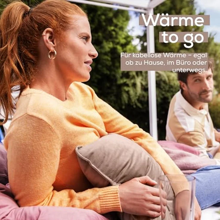 Beurer Heaty Heizkissen, kabelloses Wärmekissen mit Akku, 3 Temperaturstufen, Schnellheizung, wasserabweisend, Samt, smokey-taupe – Bild 3