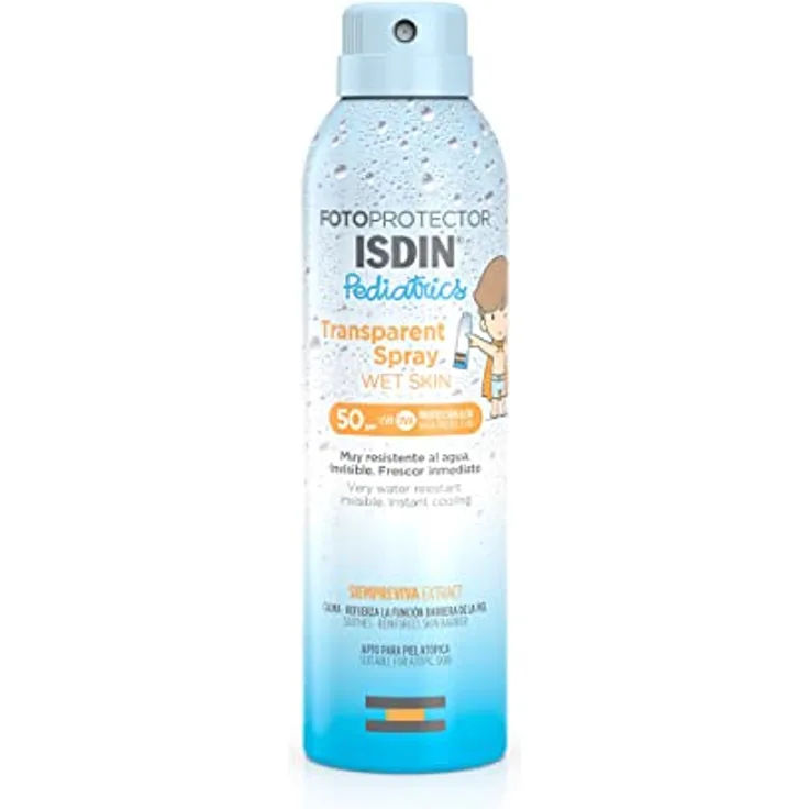 ISDIN Pediatrics Wet Skin Transparent Spray LSF50 (250ml) | Wasserfest und Wet Skin | unsichtbarer und leichter Lichtschutz