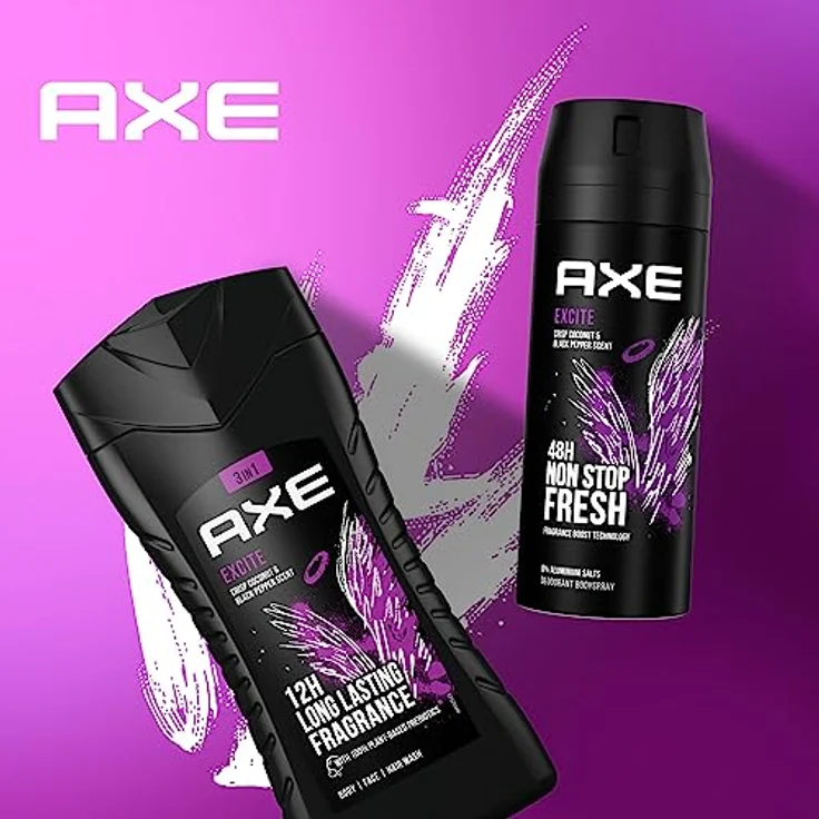 Axe Bodyspray Excite Deo ohne Aluminium sorgt 48 Stunden lang für effektiven Schutz vor Körpergeruch 150 ml 3 Stück – Bild 3