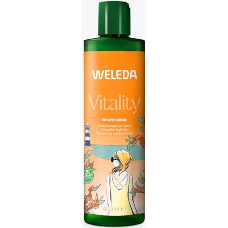 WELEDA Bio Sanddorn Vitality XL Duschgel mit Grapefruit / Sandelholz Duft, 100% vegan (1x 400ml)
